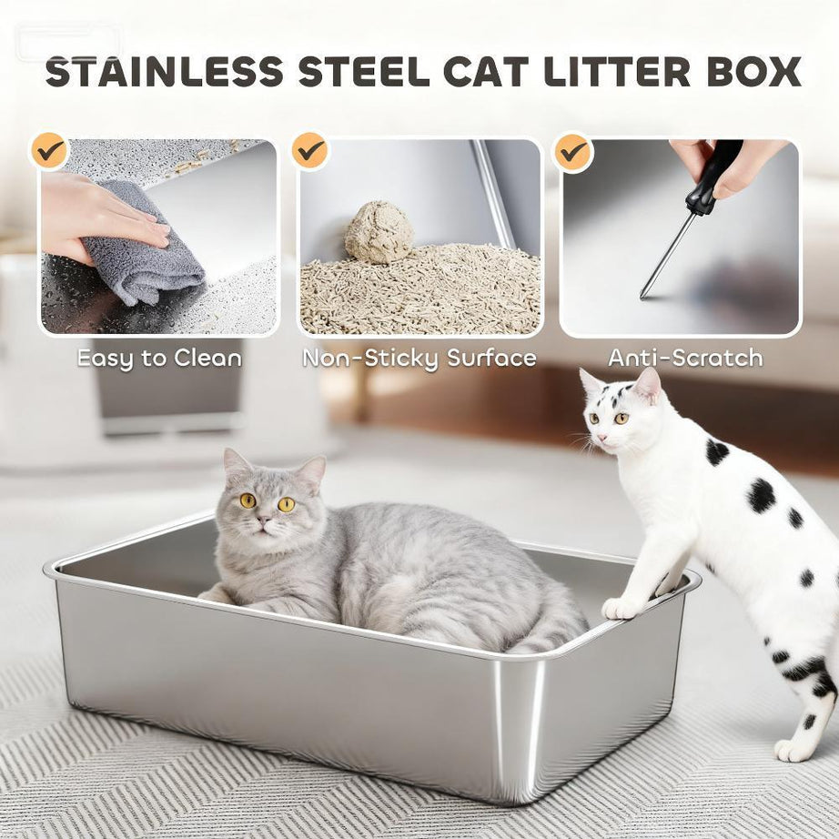 Cat Litter Box XL Stainless Steel - Dual Entry Flip Top