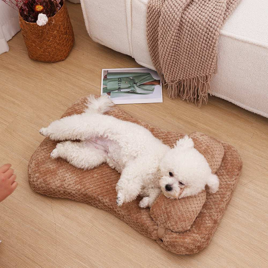 Soft Plush Calming Cushion Pet Bed Mat with Pillow - Fits Dogs Cats