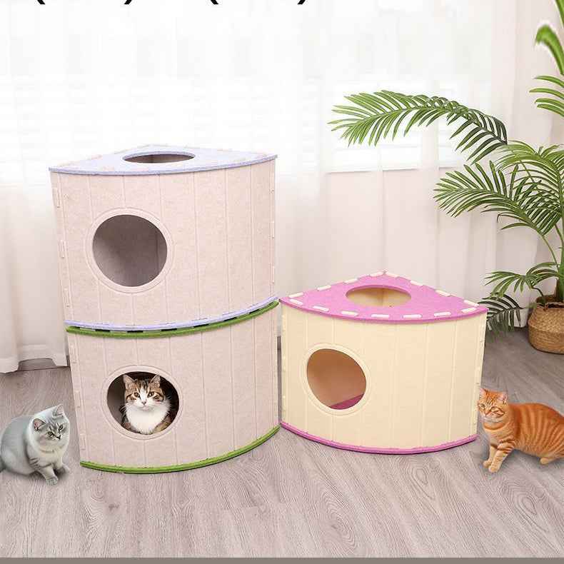 Enclosed Felt Cat House & Calming Bed for Multi-Cat Families
