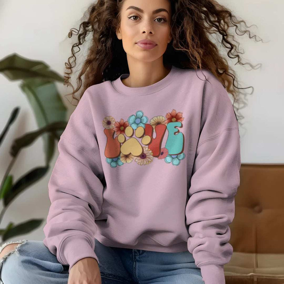 Love Paw Print Crewneck - Floral Pet Lover Sweatshirt