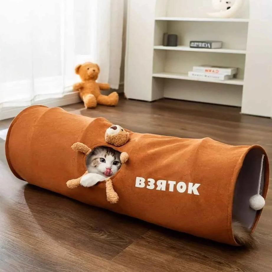 Foldable Cat Tunnel Toy - Peephole Bear Window