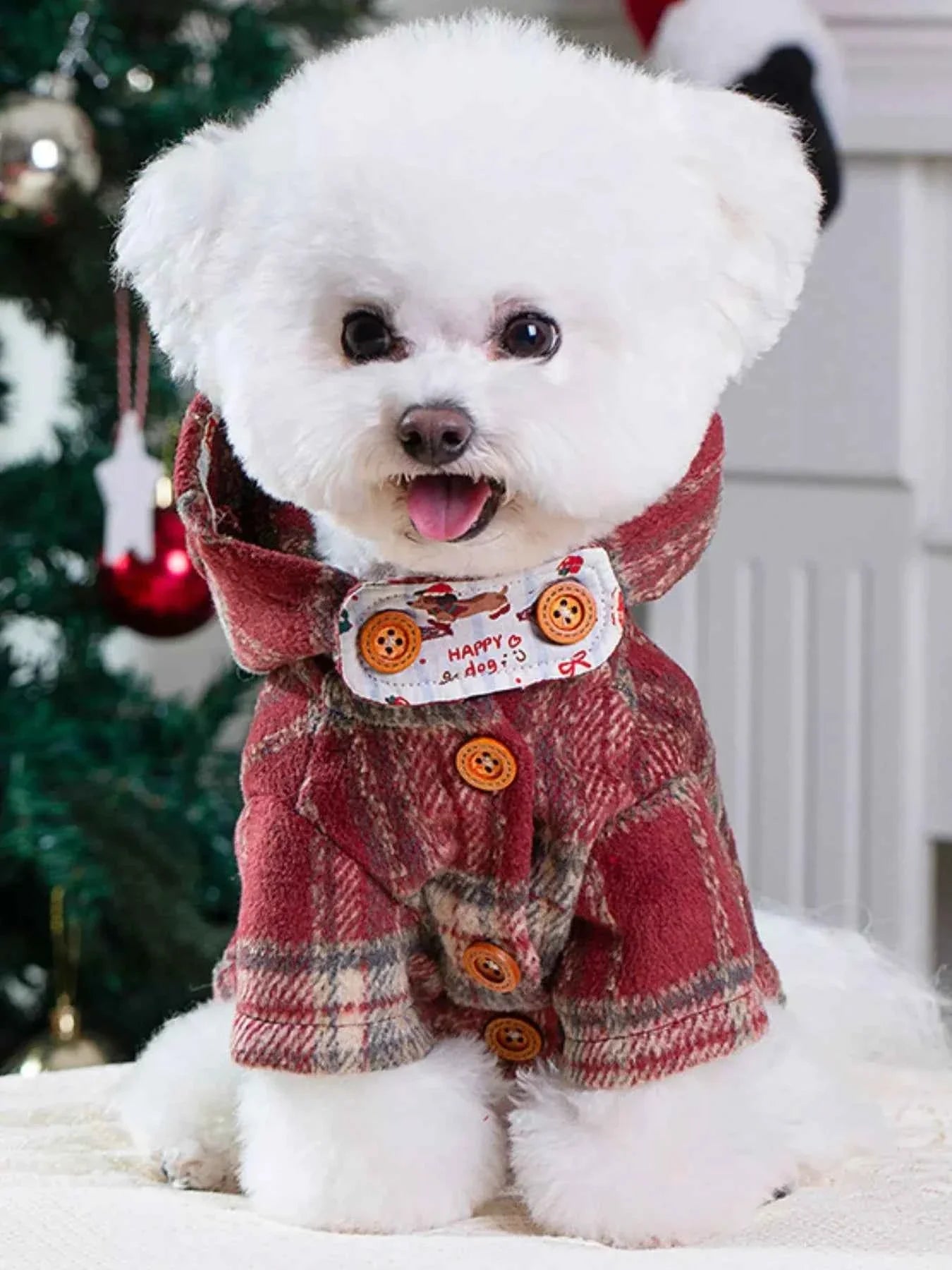 Pet Coat with Hood - Plaid Button-Down Jacket