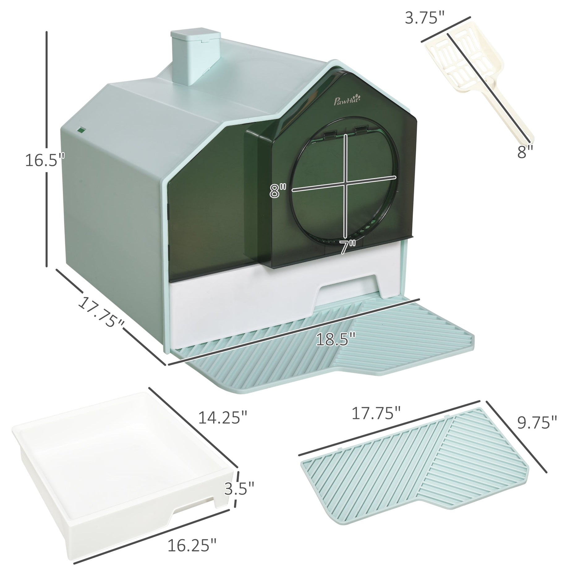 Cat Litter Box Hooded House - Drawer Clean Mat Scoop Included