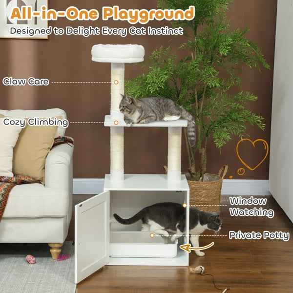 Cat Tree Litter Box Enclosure - 3-Tier Climbing Tower Combo