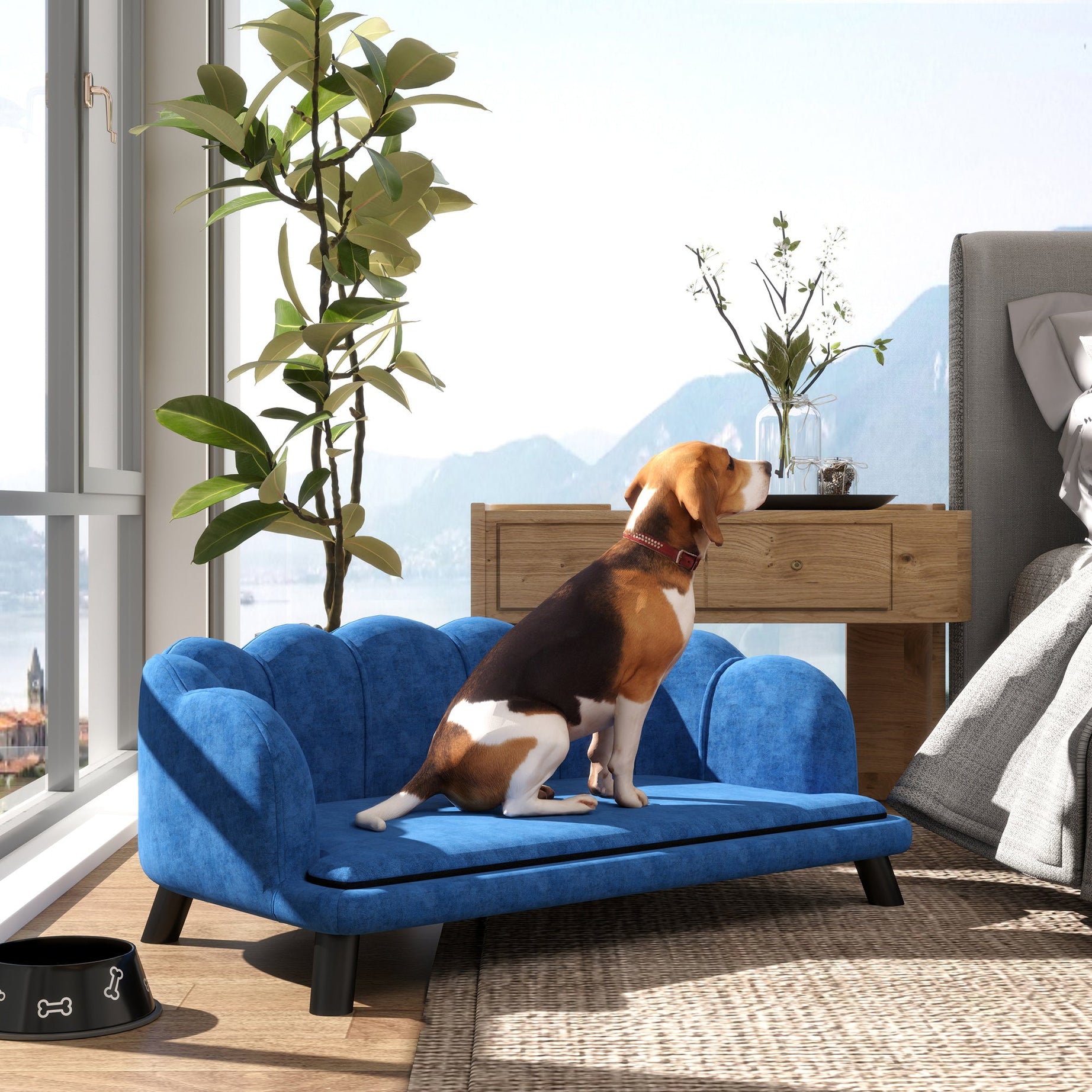 Dog Sofa Pearl Design - Velvet Cushion Birch Wood Legs