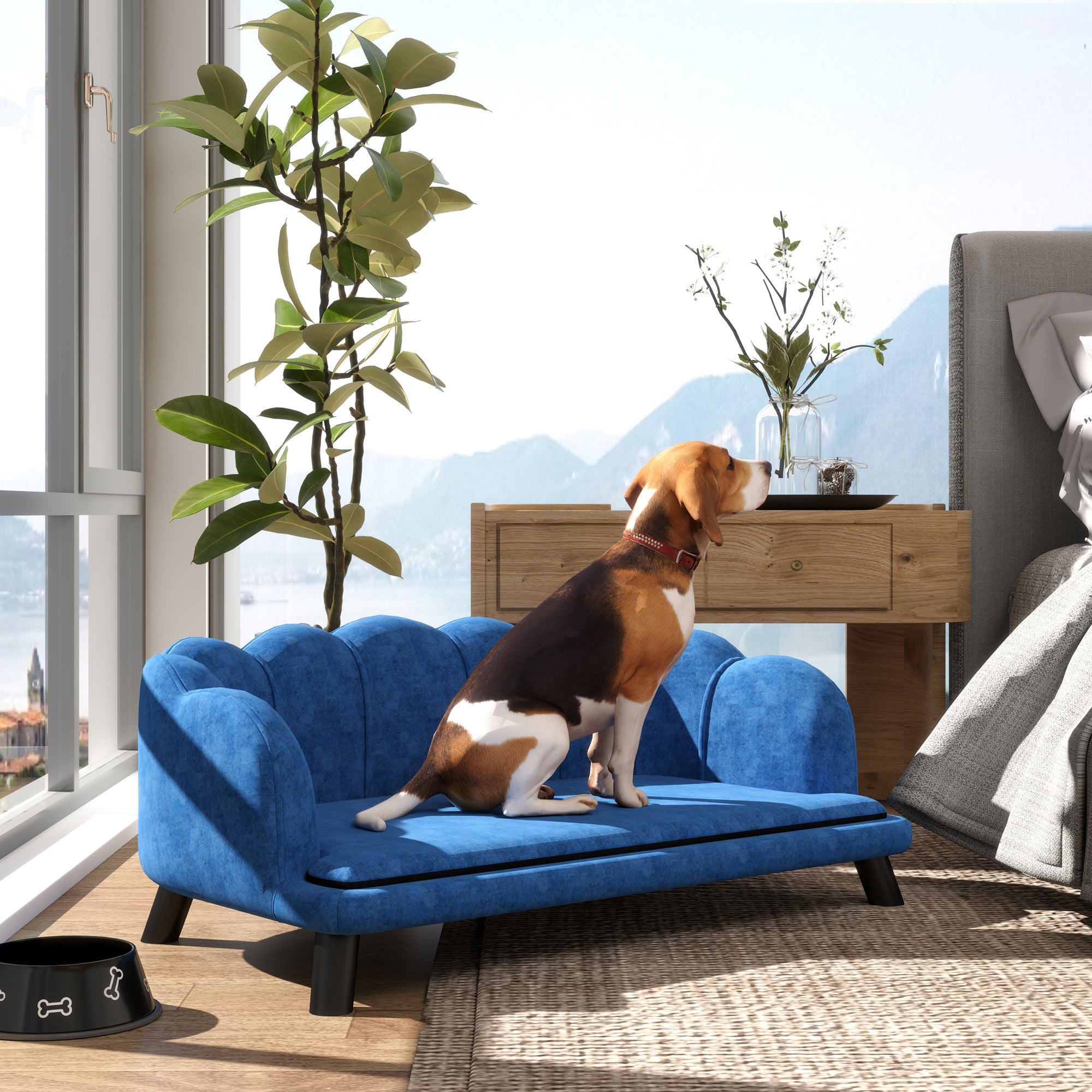 Dog Sofa Pearl Design - Velvet Cushion Birch Wood Legs