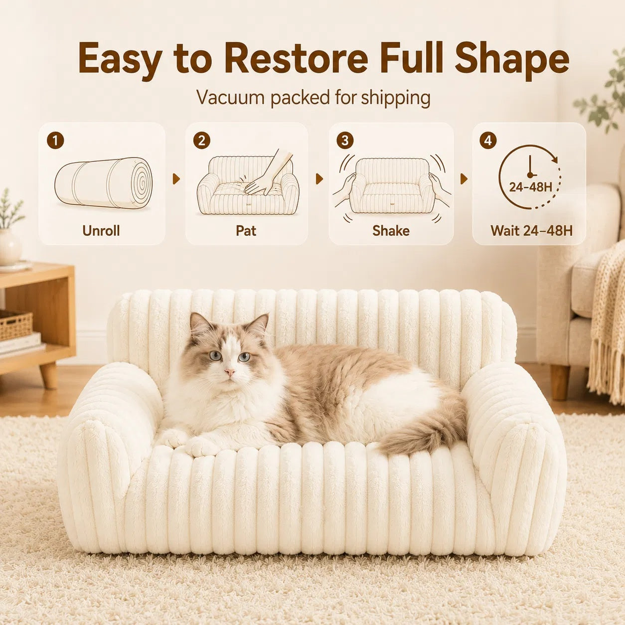 Small Pet Bolster Sofa Bed - Washable Plush Couch for Cats and Dogs