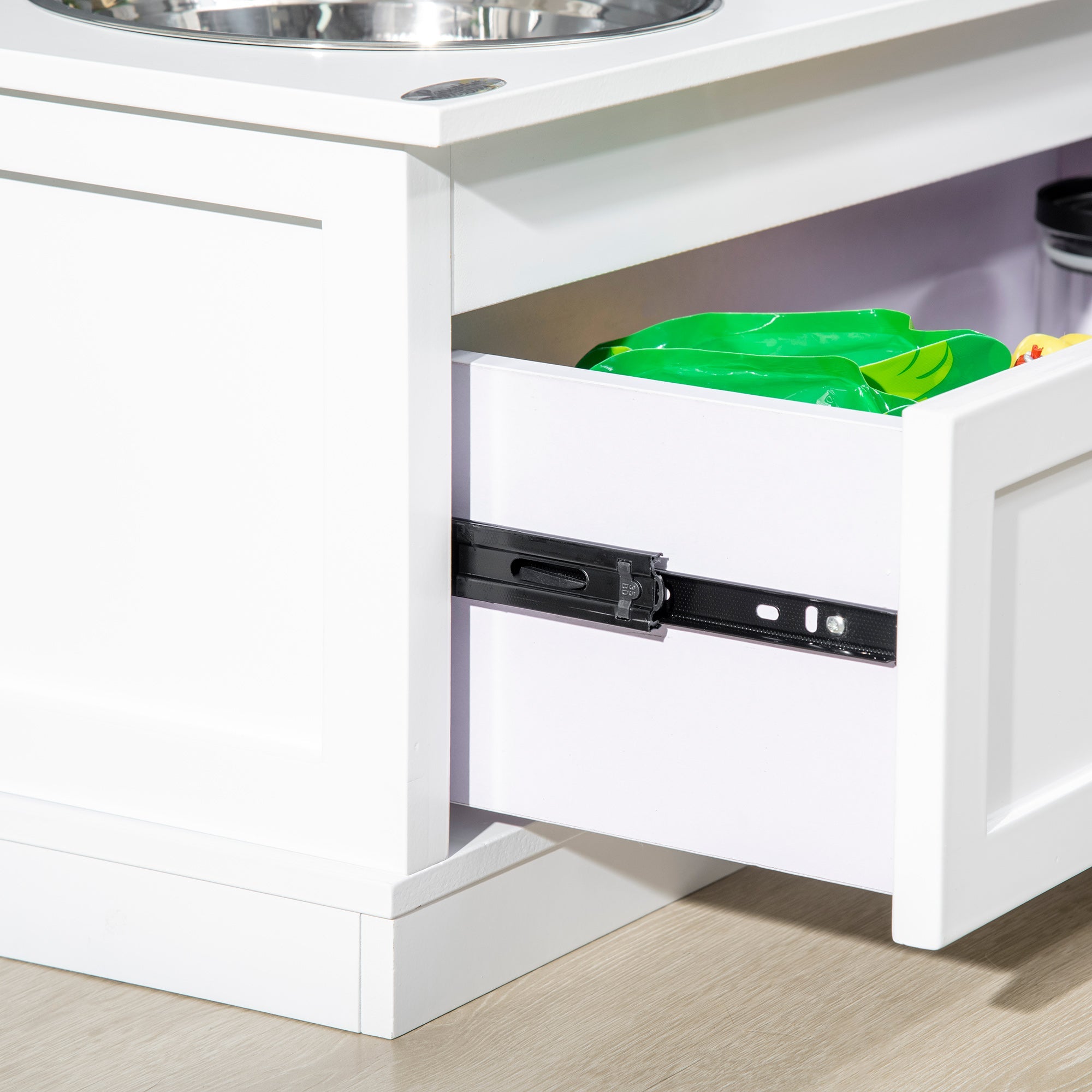 Elevated Dog Feeding Station with 11L Storage Drawer & Raised Bowls (White)