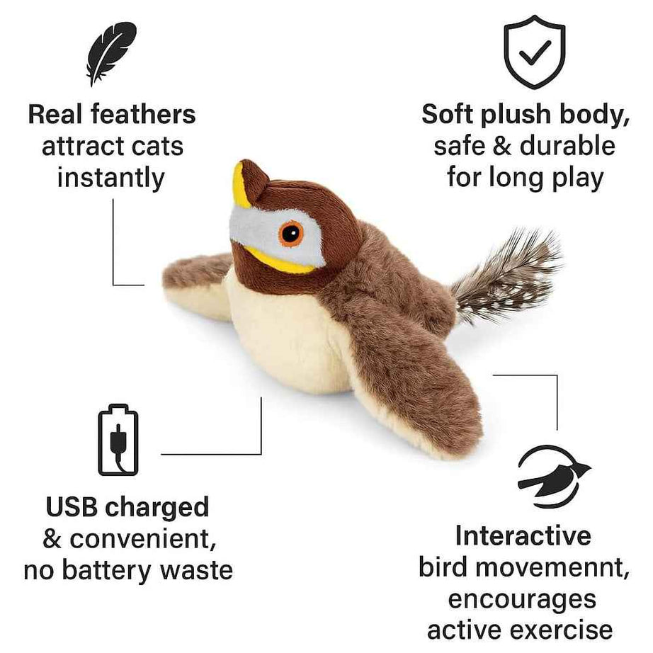 Cat Flapping Bird Toy Rechargeable - Motion Activated Chirping Sparrow