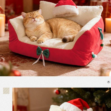 Christmas Cat Bed for Winter Warmth - Cozy Bolster Pet Nest