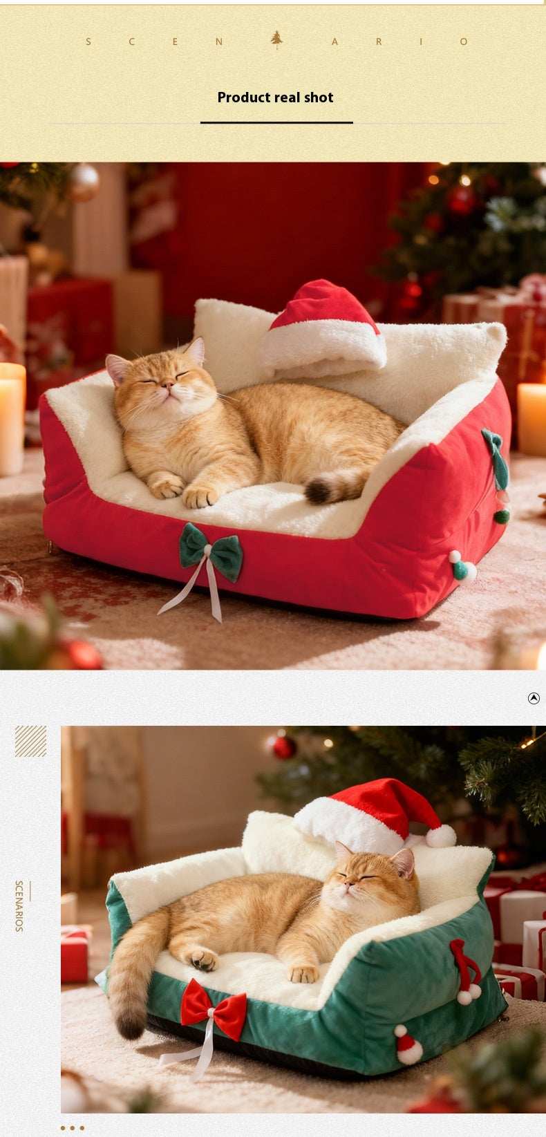 Christmas Cat Bed for Winter Warmth - Cozy Bolster Pet Nest