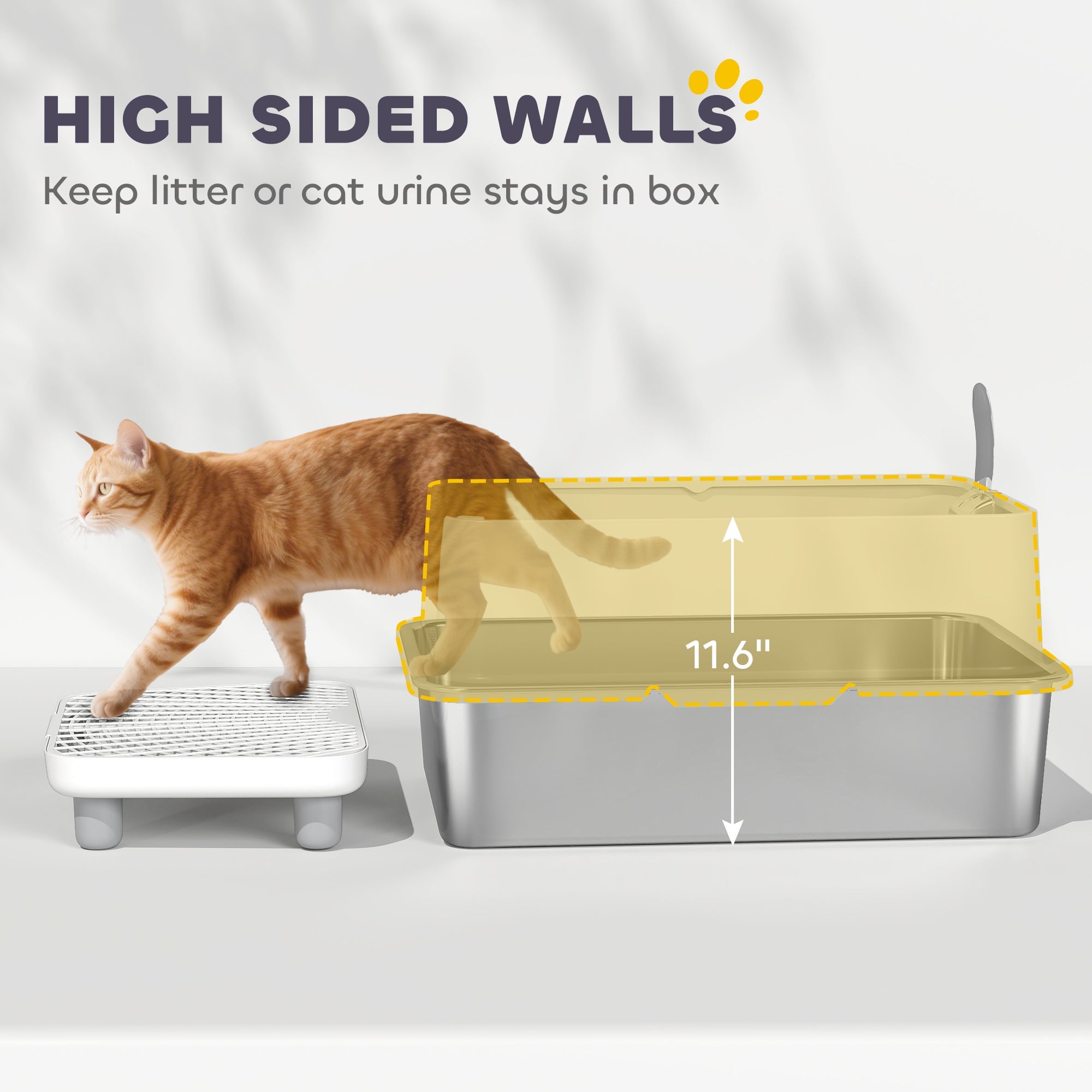 Cat Litter Box XL Stainless Steel - Anti-Leak High Walls Scoop and Pad