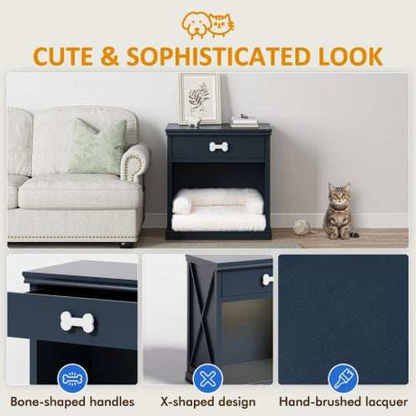 Vintage Farmhouse Small Table Pet Locker With Pet Bed and LED Lights