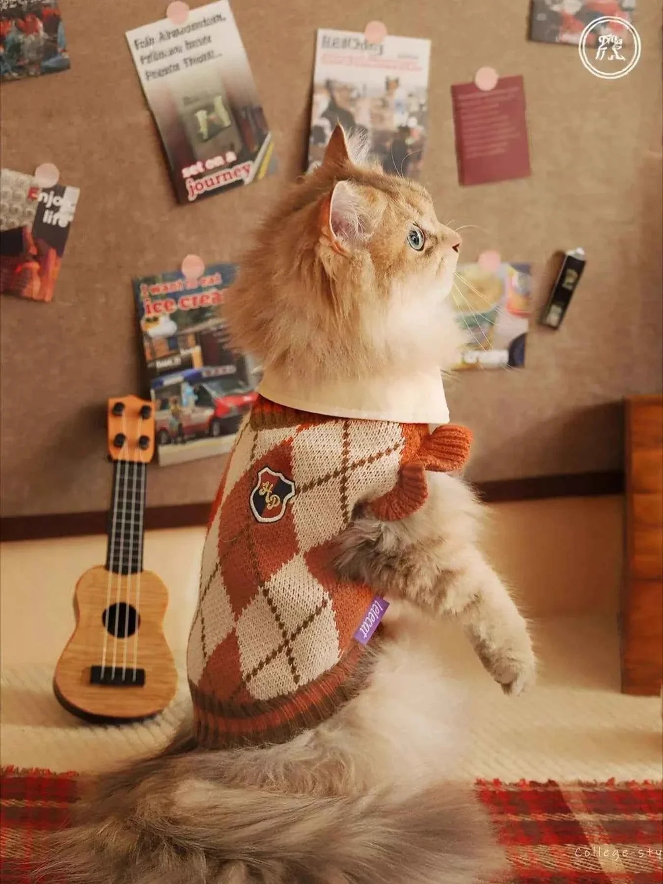 Argyle Pattern Pet Sweater - Stretchy Ruffled Top