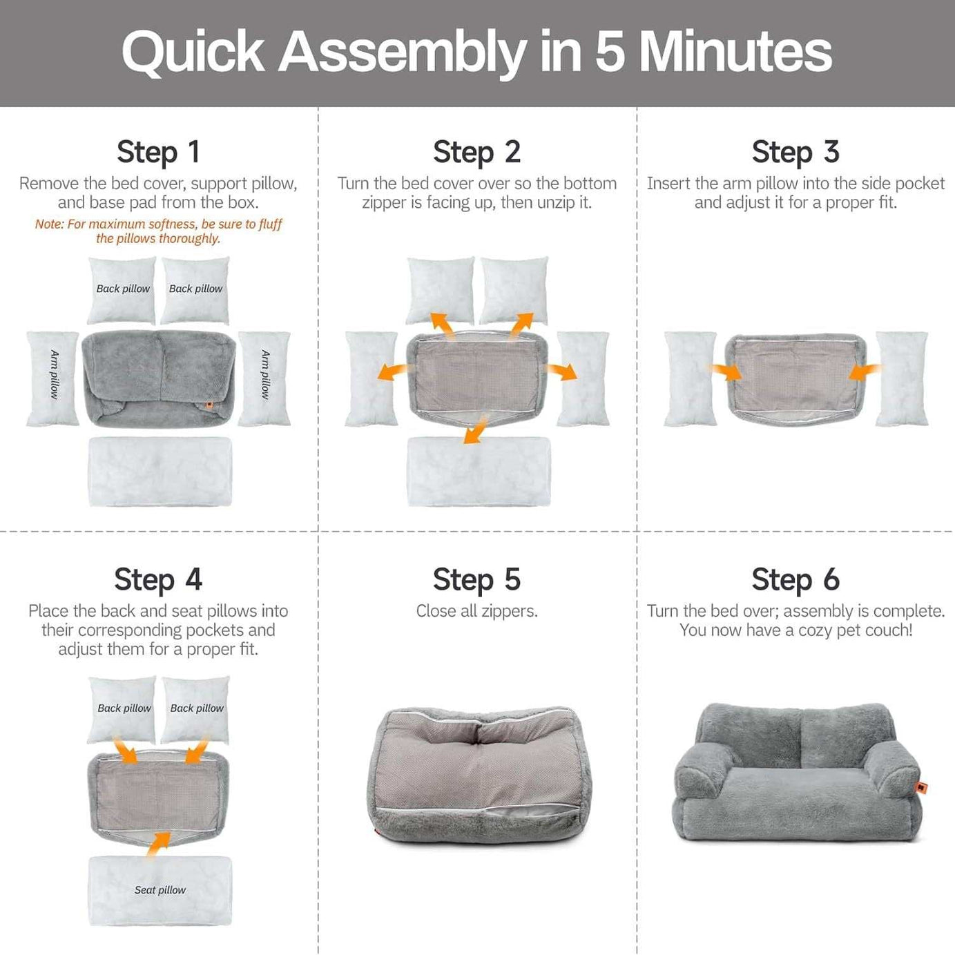 Washable Pet Bed - Fluffy Couch Small-Medium