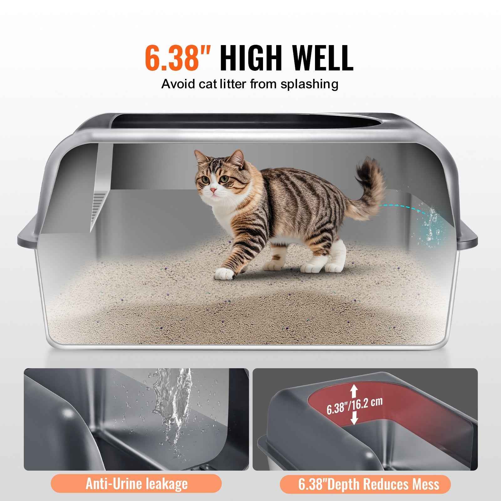 Cat Litter Box Deep 6 Inch - Odor Control High Walls Filtering Foot Board