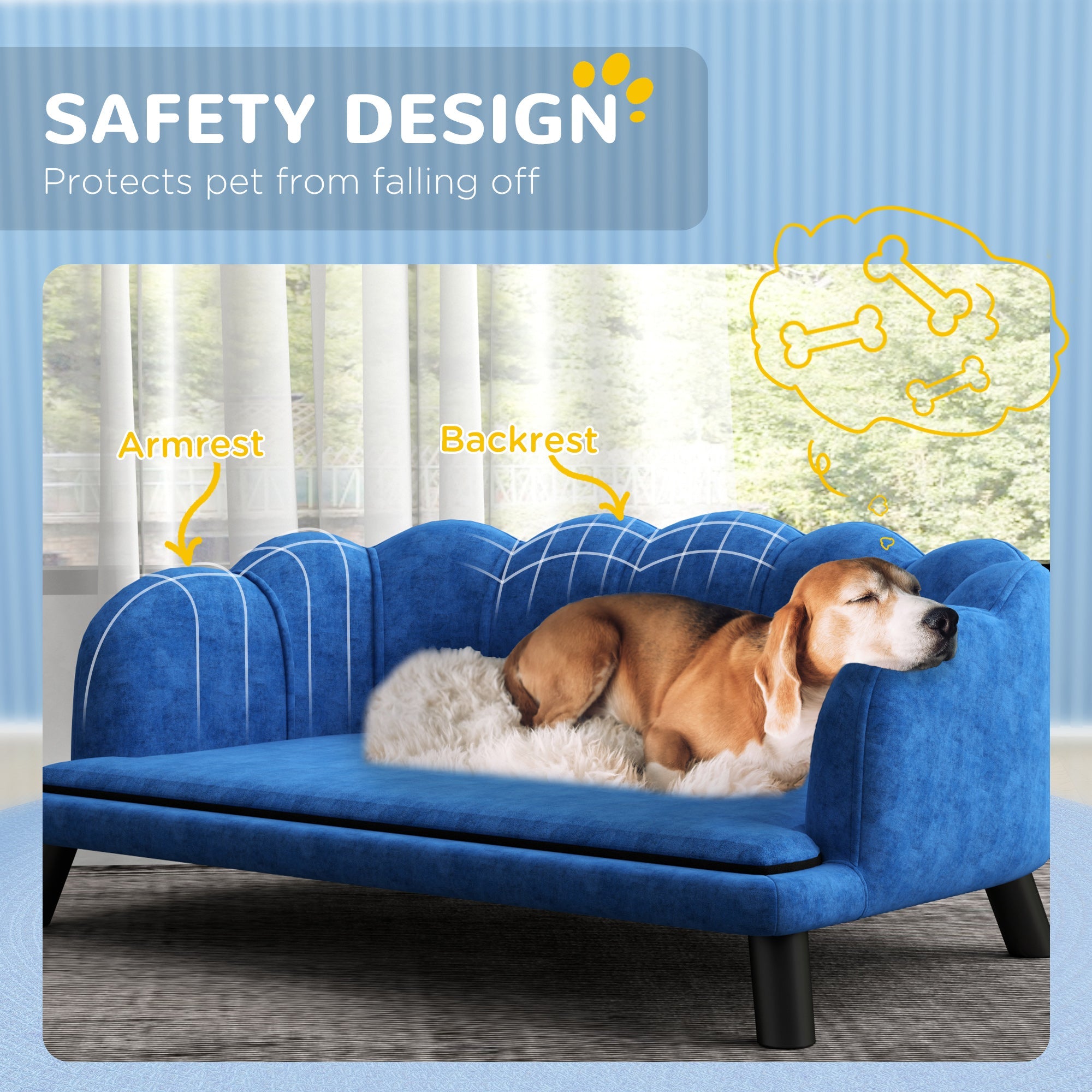 Dog Sofa Pearl Design - Velvet Cushion Birch Wood Legs