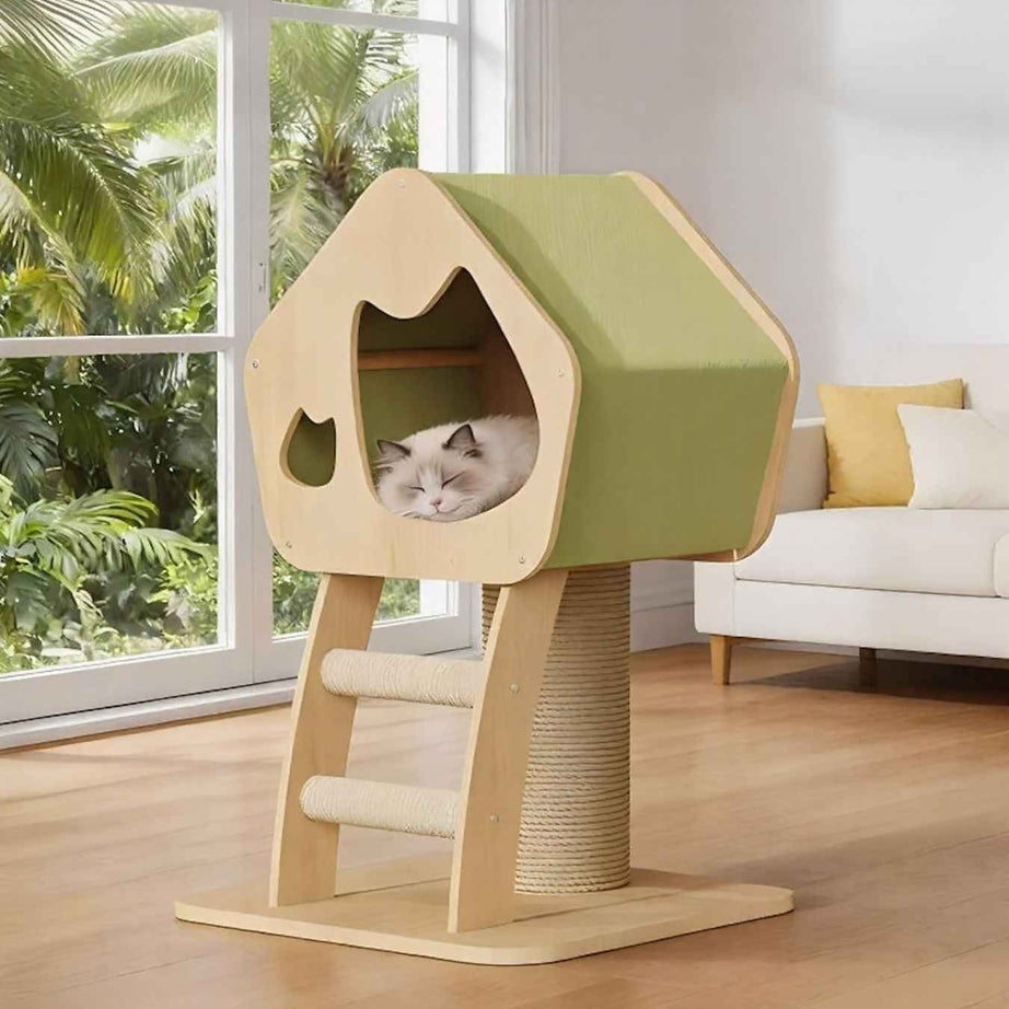 Cat Condo Wooden Tower - Modern Sisal Scratching Post 3 Styles