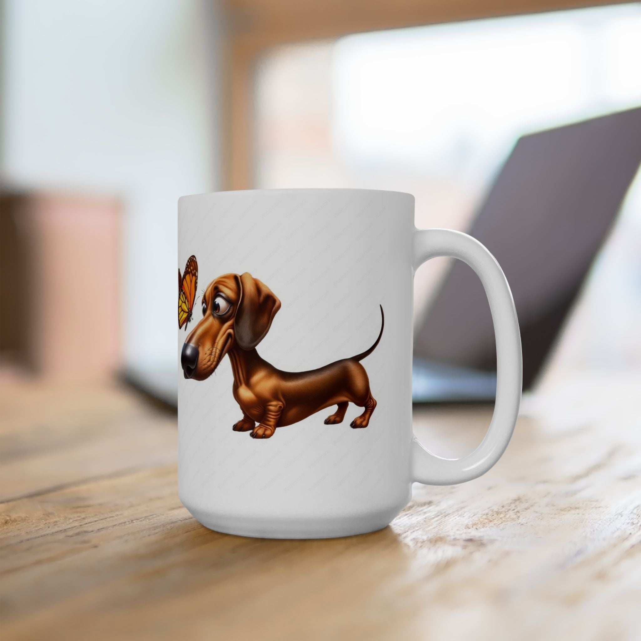Cute Dachshund and Butterfly Ceramic Mug - Fun 11oz & 15oz Coffee Cup for Animal Lovers