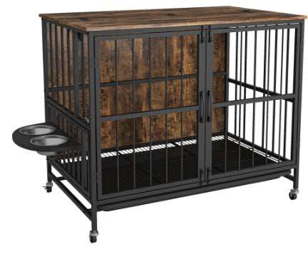 Multifunctional Furniture Crate Dog Cage with Removable Trays and Feeding Station