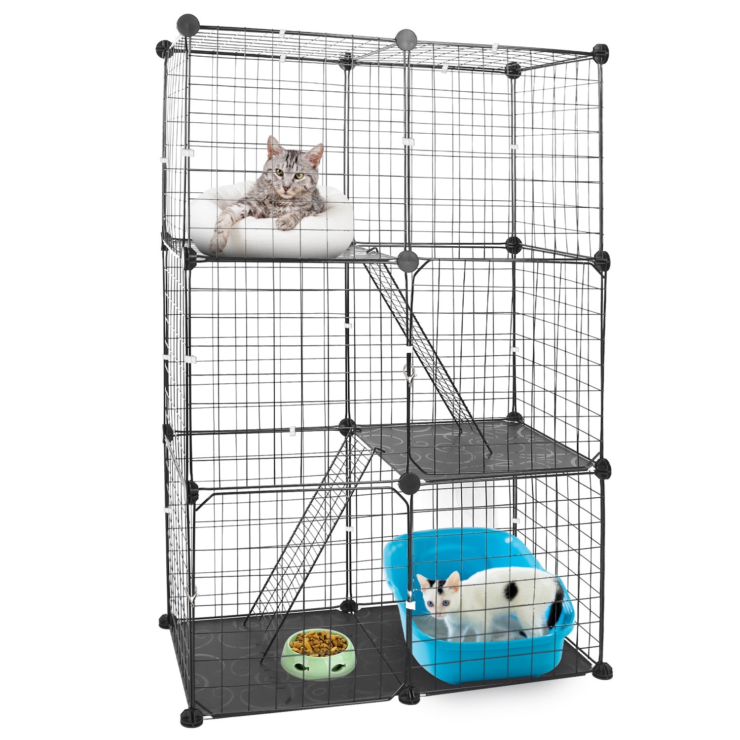 Cat Cage 3 Tier Indoor - Metal Playpen with Doors and Ladders