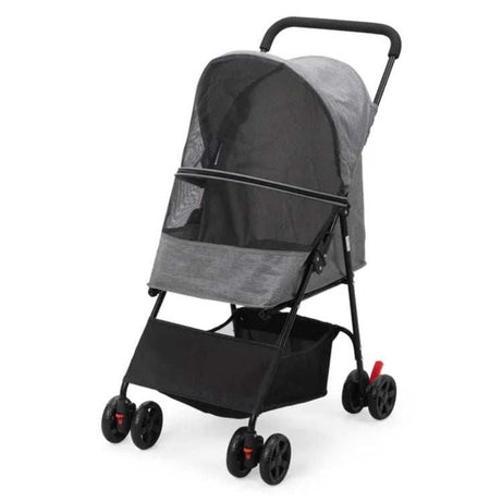Foldable Pet Stroller, Small Dog Cat Stroller With Storage Basket For Small Puppies, Gray And Black