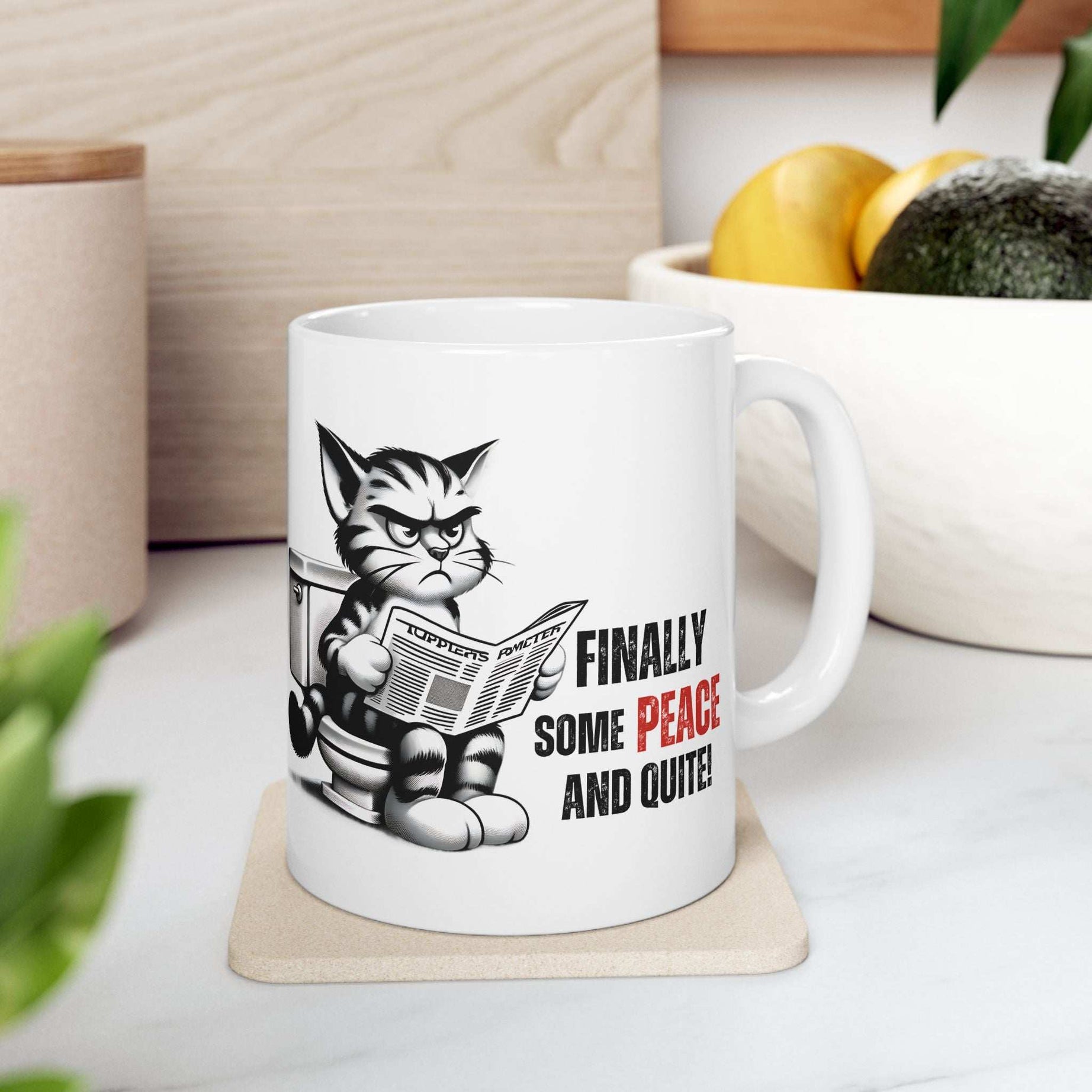 Funny Cat Ceramic Mug – "Finally Some Peace and Quiet!" – Perfect Gift for Cat Lovers