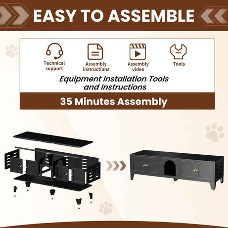 Cat Litter Box Enclosure - 58 Inch Hidden TV Stand Cabinet for 2 Cats
