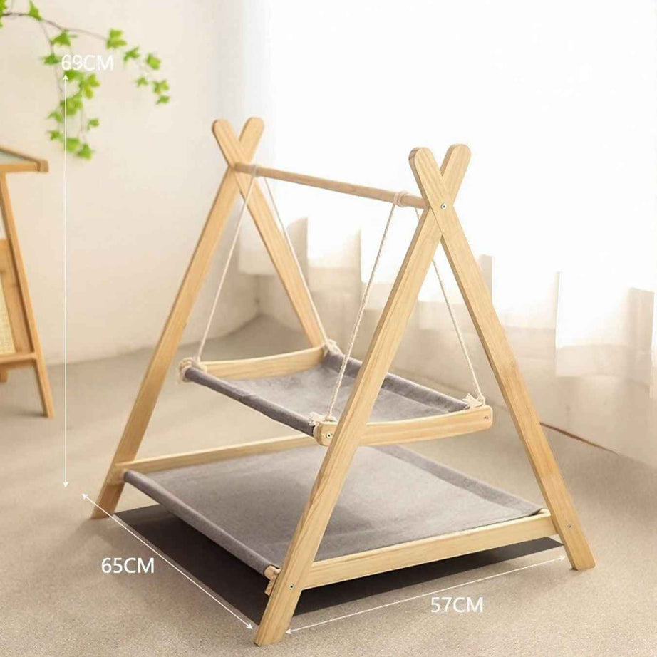 Cat Triangle Hammock Wooden Frame - Scandinavian Floor Stand Bed