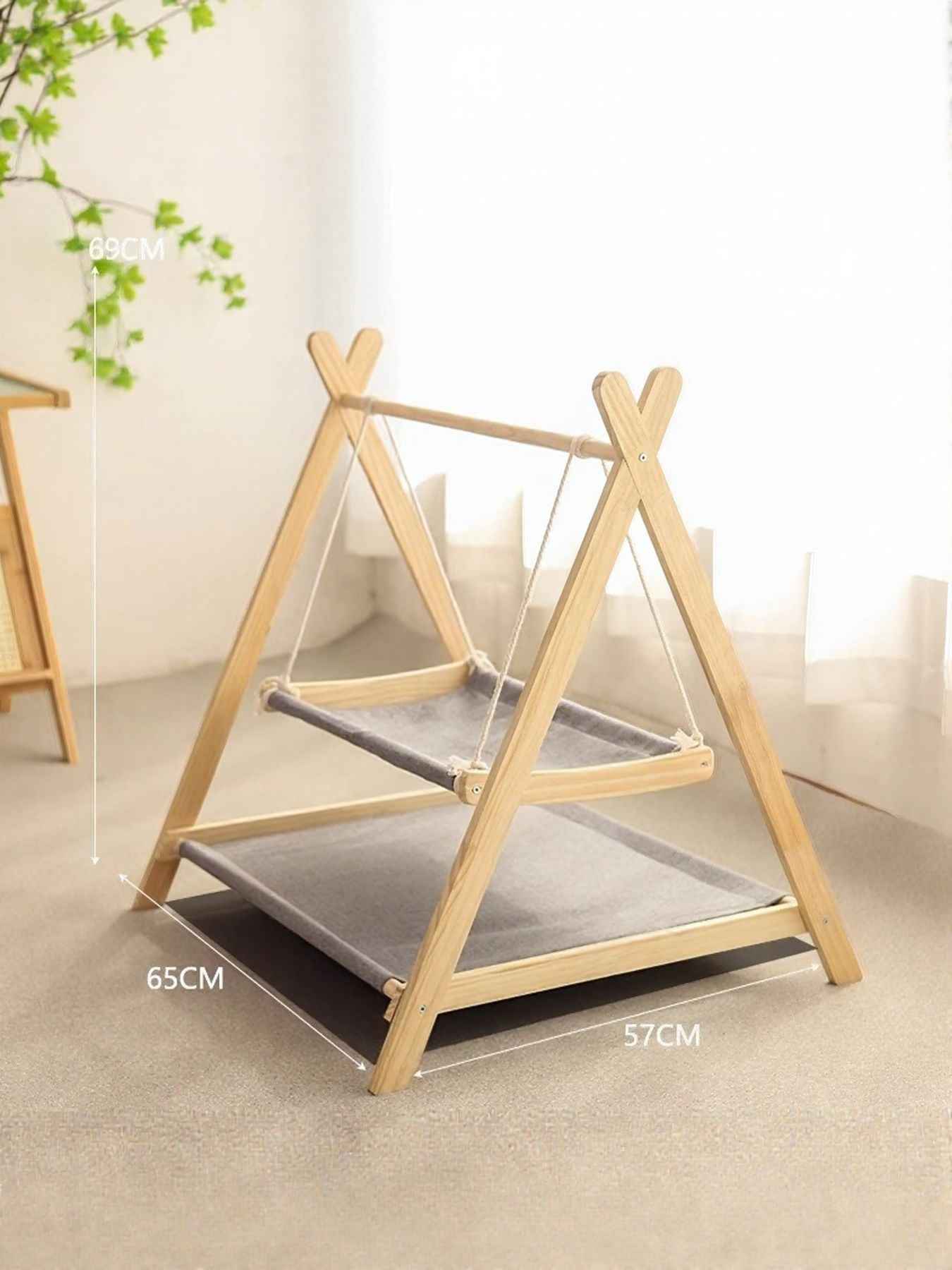 Cat Triangle Hammock Wooden Frame - Scandinavian Floor Stand Bed
