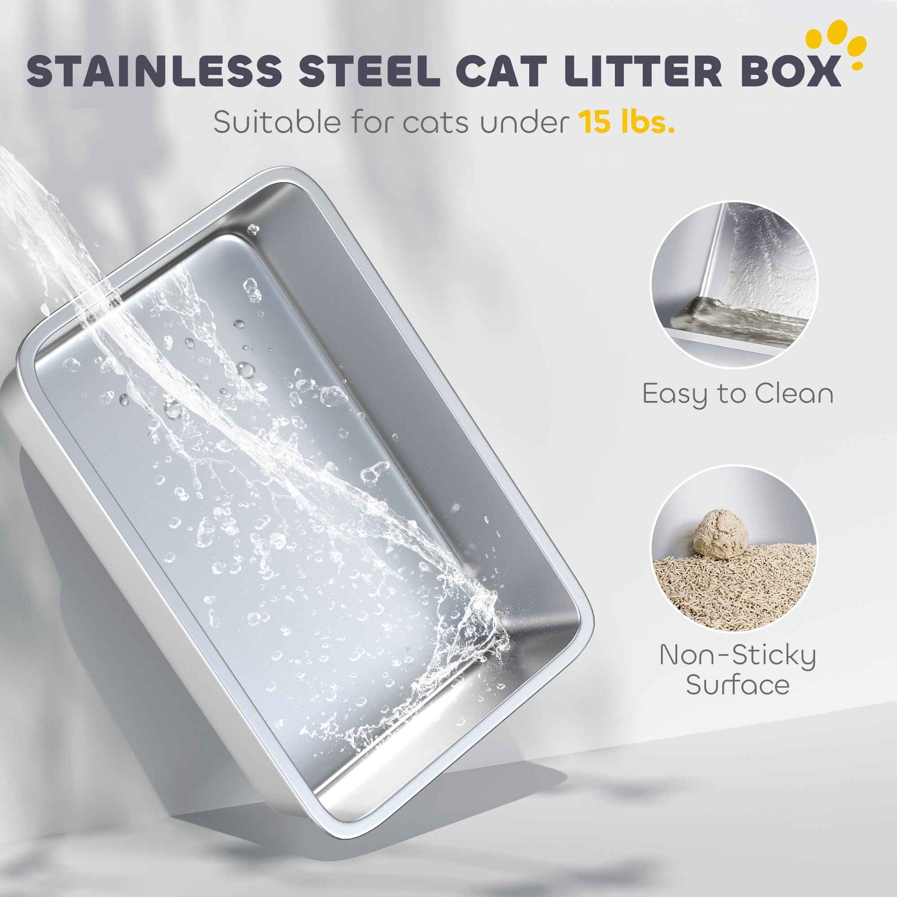 Cat Litter Box Enclosed XL Stainless Steel - Front Entry Top Exit Deodorizer