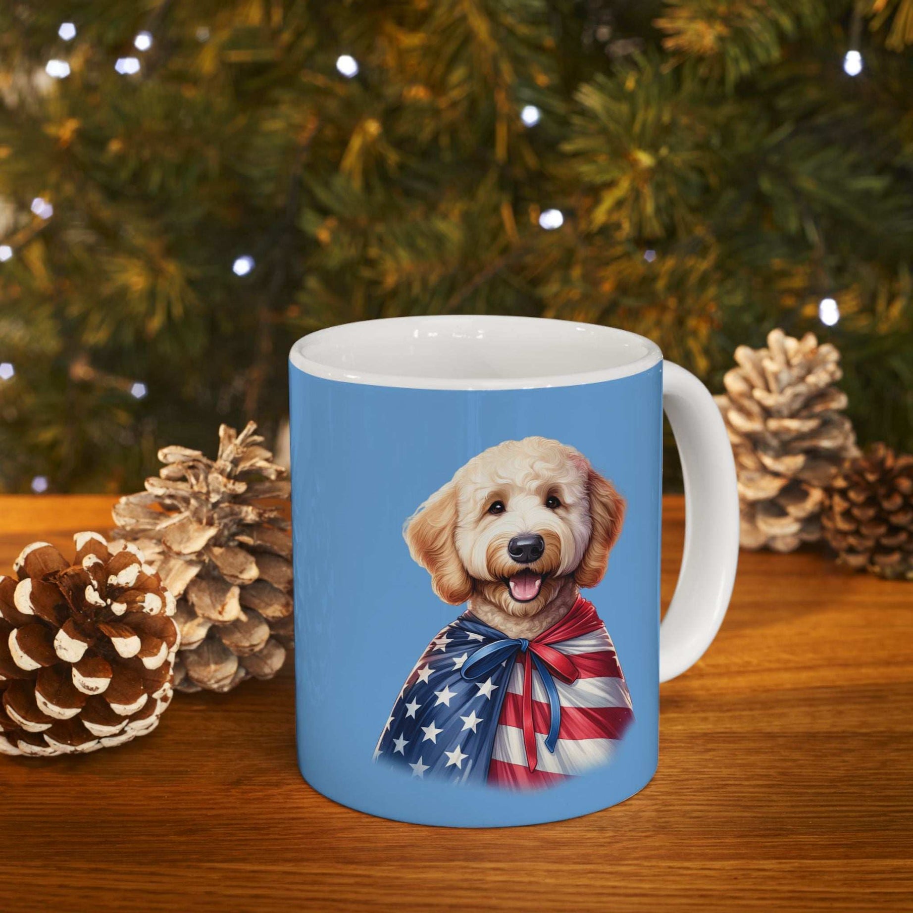 Patriotic Goldendoodle Dog Ceramic Mug - 11oz & 15oz