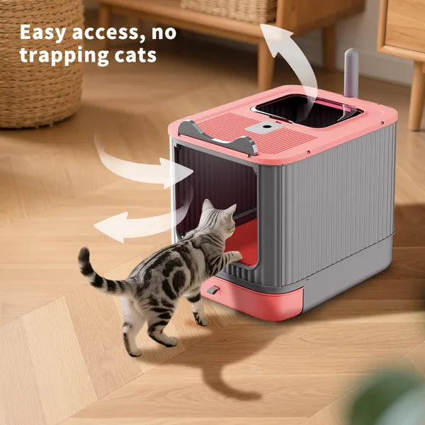 Cat Litter Box Enclosed Dual Entry - Drawer Tray Odor Free