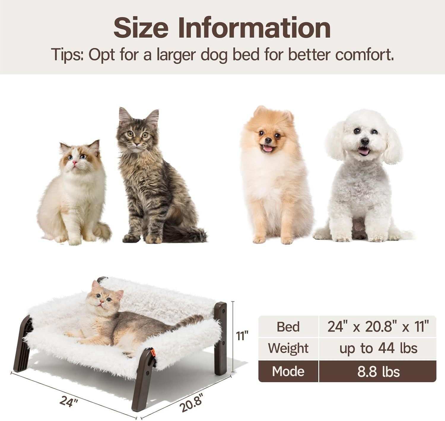 Raised Cat Bed - Elevated Plush 44lb Support