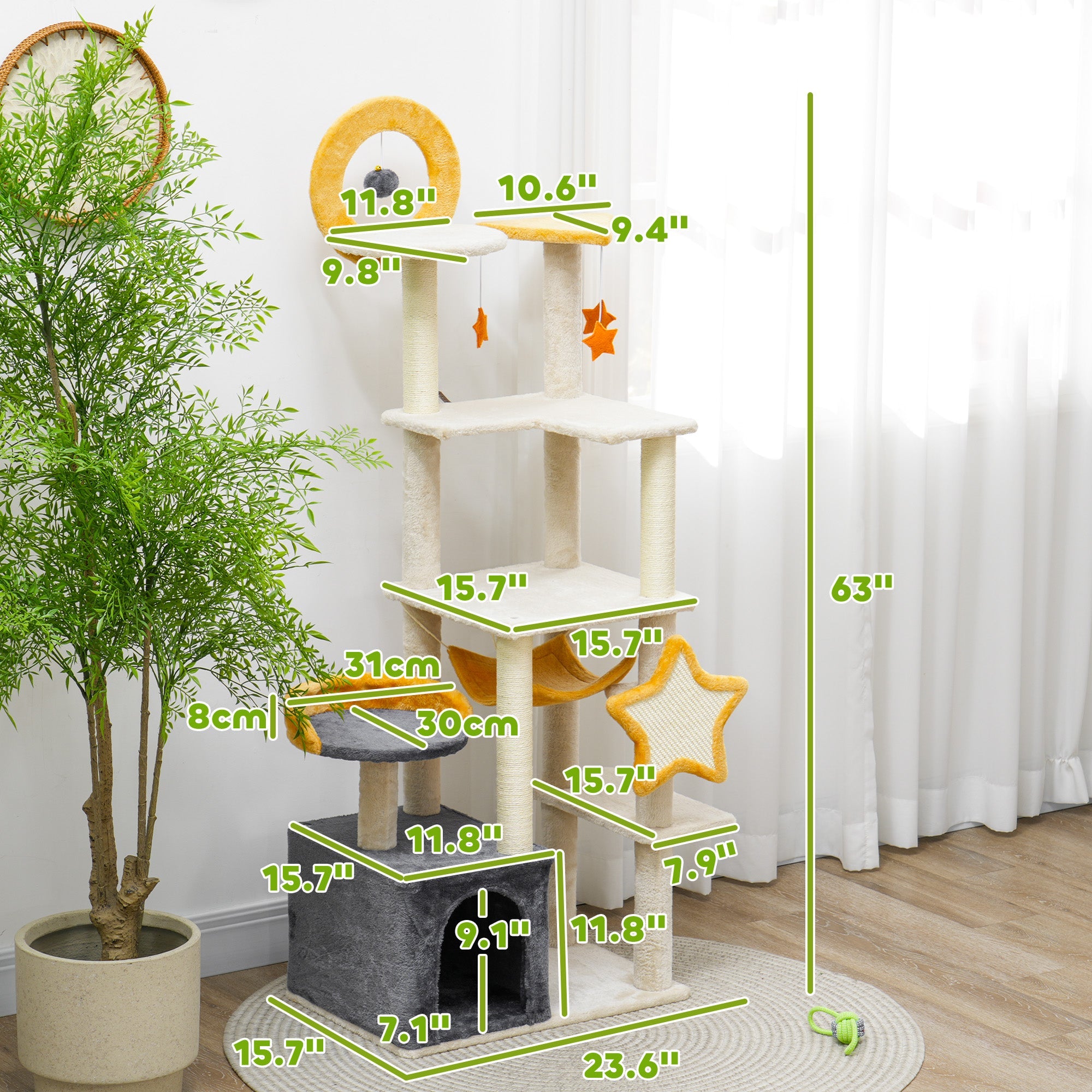 Cat Tree Moon and Star Theme - 63" Tall Condo Hammock Bed