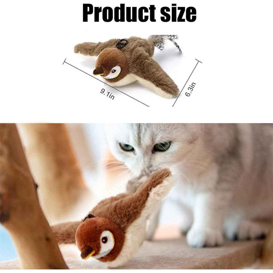 Cat Flapping Bird Toy Rechargeable - Motion Activated Chirping Sparrow