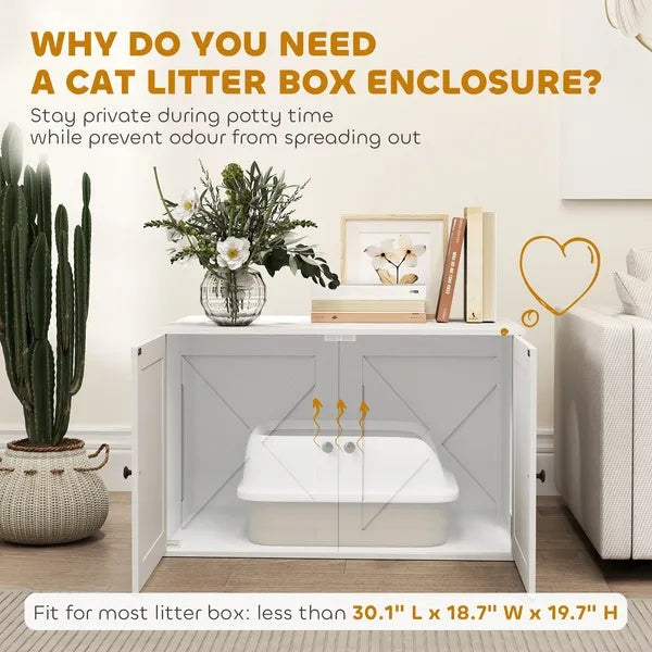 Side Table Cat Litter Box Enclosure With Barn Doors