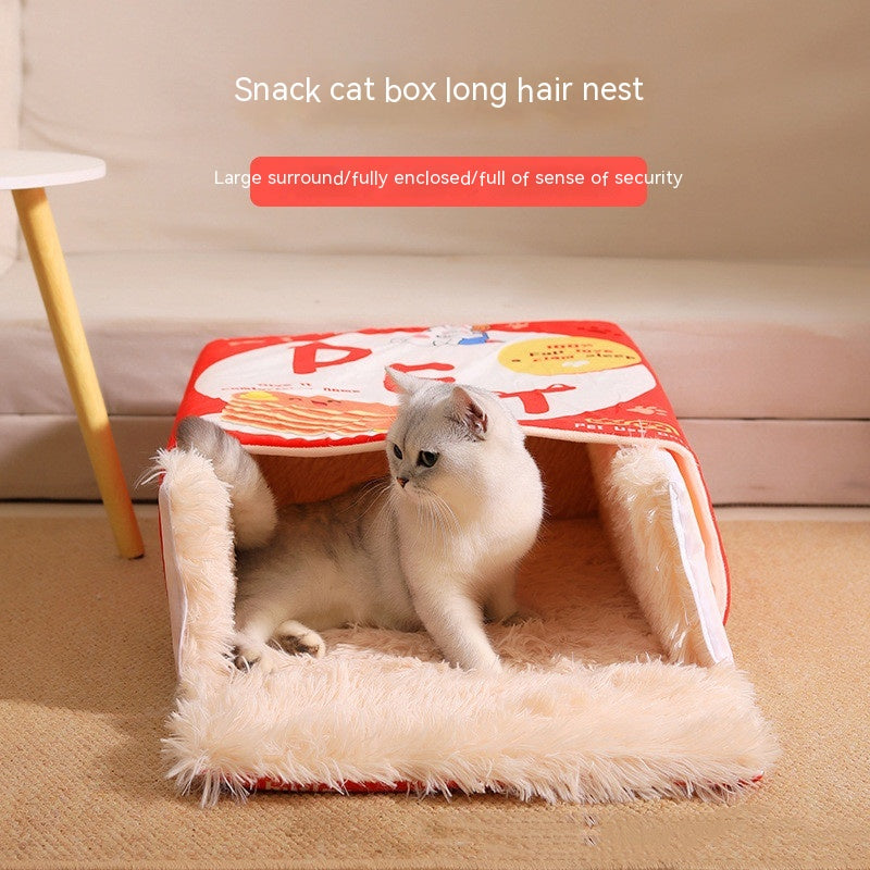 Cat Nest Snack Box Shaped - Fully Enclosed Cozy Cave Bed