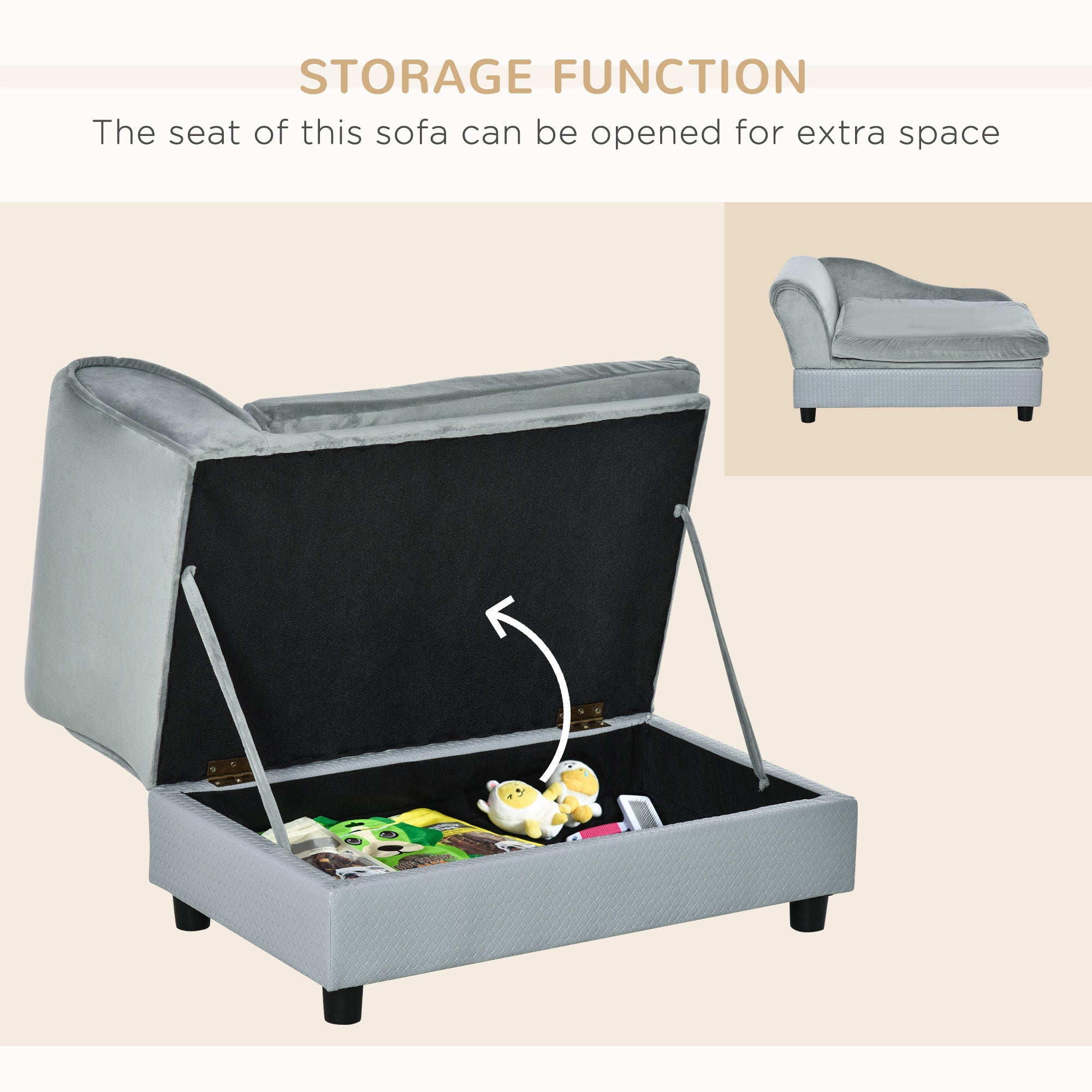 Pet Sofa Couch with Hidden Storage - Tufted Foam Cushion