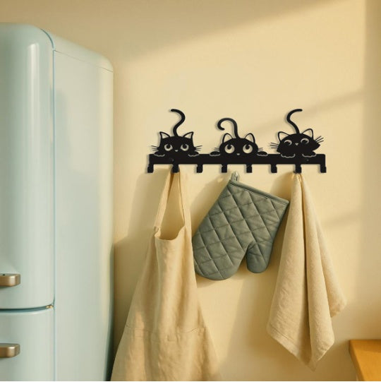 Iron Cat Hook Rack - Decorative Wall Key Holder