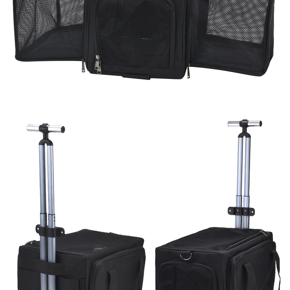Rolling Pet Carrier with Wheels - 3-Sided Expandable Travel Bag Cats Dogs