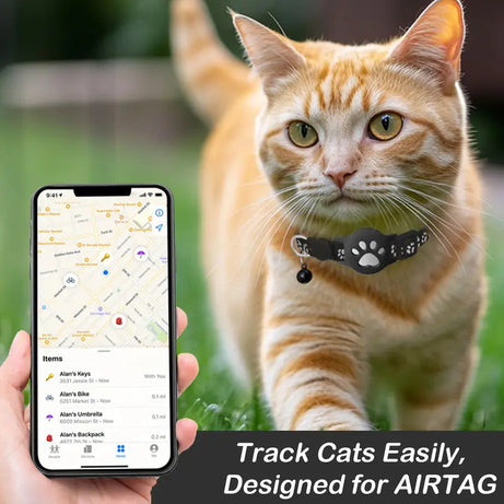 Paw Prints Tracker - Cat Collar with AirTag Holder