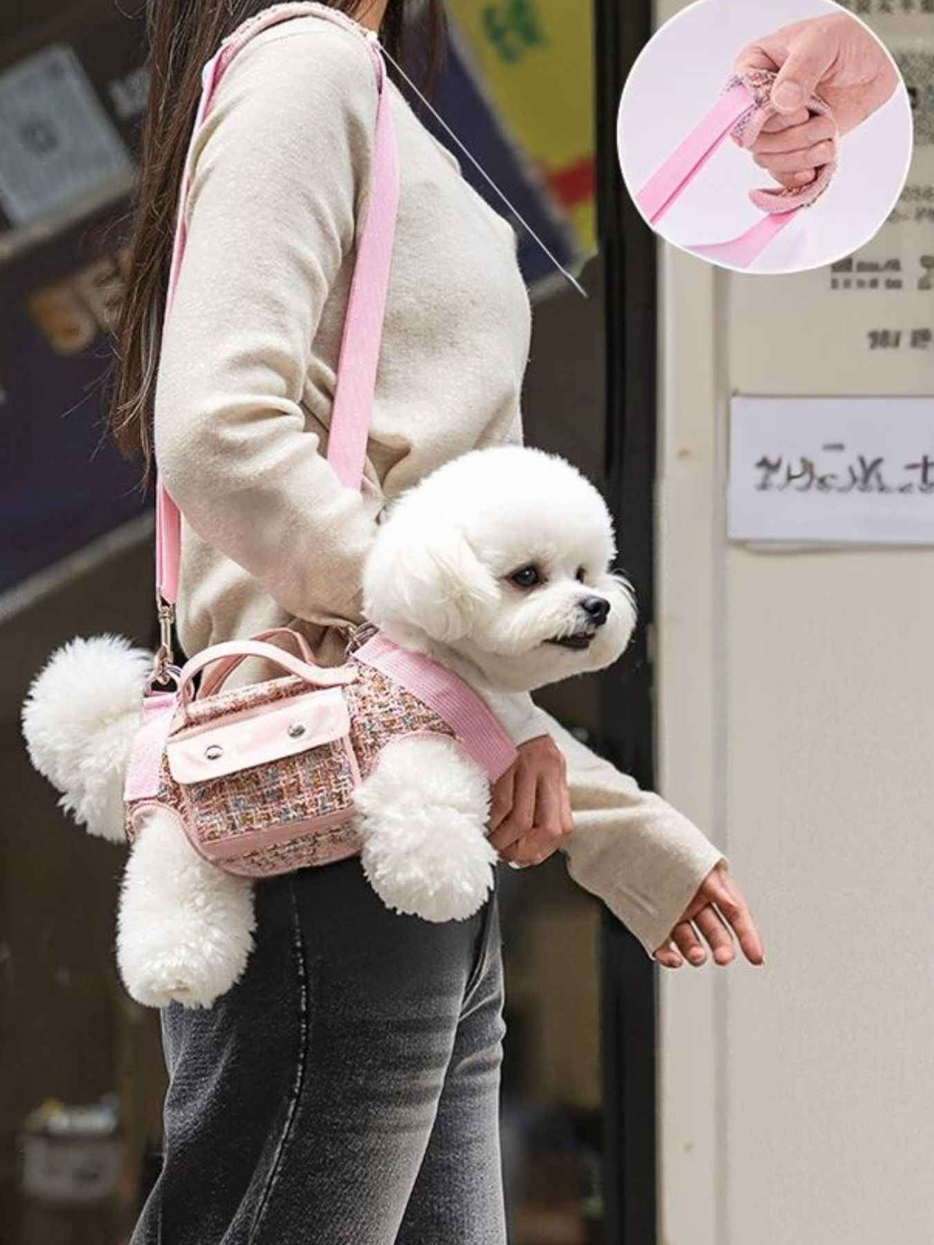 Tweed Pet Harness with Strap - Chic Carry Handle