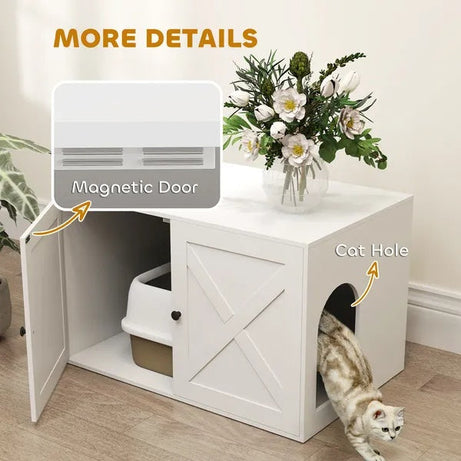 Side Table Cat Litter Box Enclosure With Barn Doors