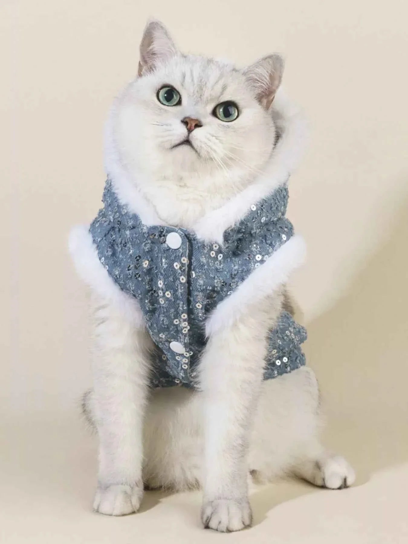 Sequin Pet Coat - Fur Trim Hoodie