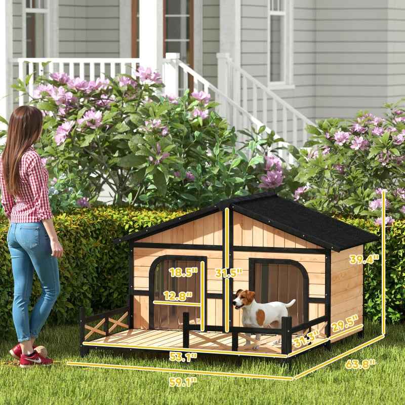 Weatherproof Outdoor Dog House - Wooden Kennel With Porch
