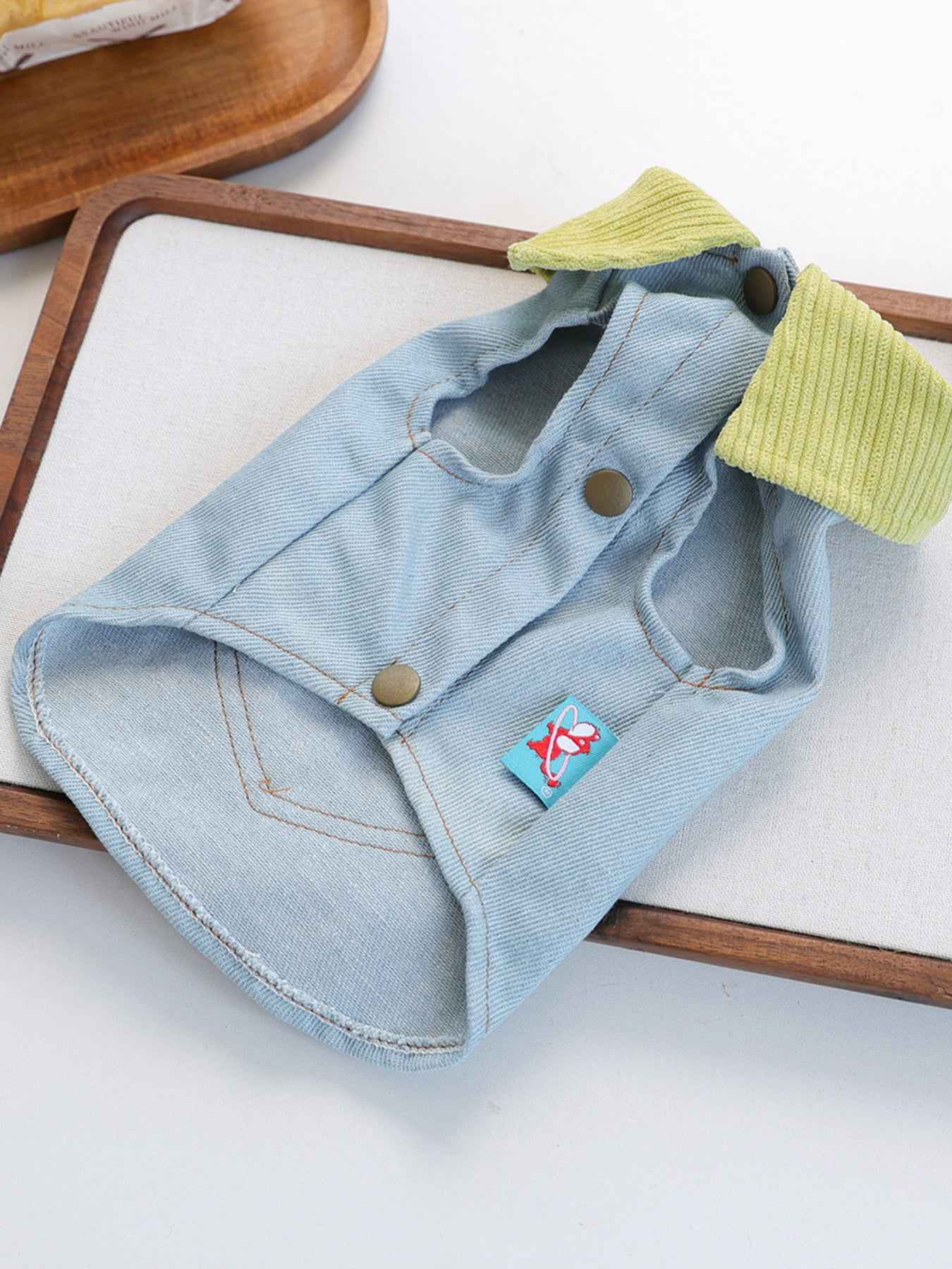 Dog Denim Flower Vest - Embroidered Pocket with Turtleneck Collar