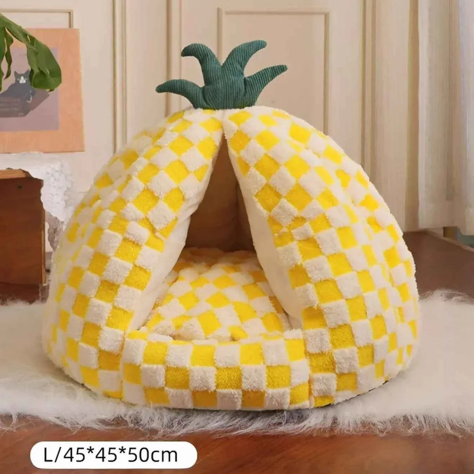 Pet Bed Pineapple Shaped - Cozy Semi-Enclosed Nest