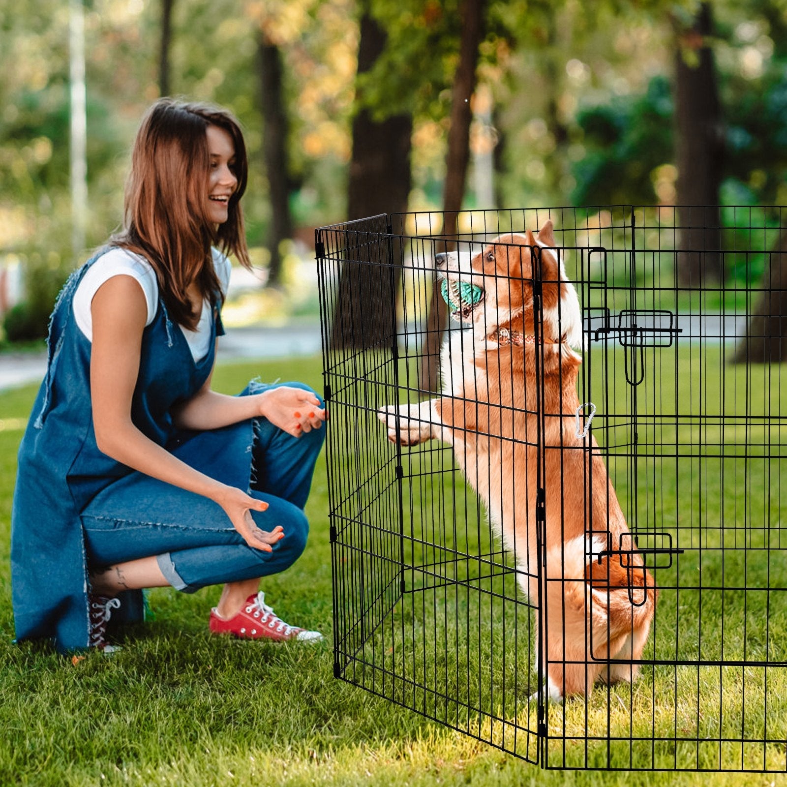 Dog Exercise Playpen - 8 Panel Foldable Metal Pen with Top Cover & Mat 30 Inch