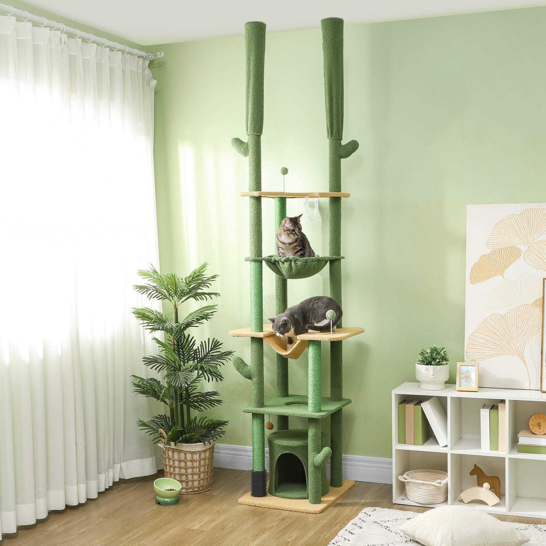 Cat Tree Floor to Ceiling 89-100 Inch - Condo Hammock Grooming Post